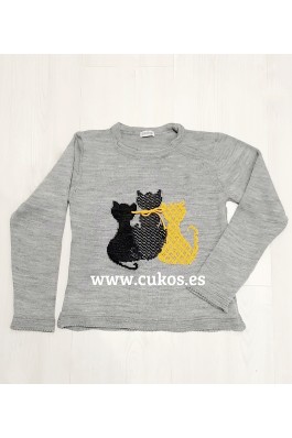 Jersey de niña con gato en amarillo