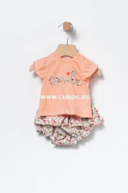 Conjunto de bebé con camiseta coral