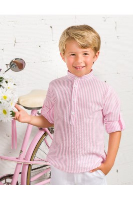 Camisa de niño de rayas blancas y rosa
