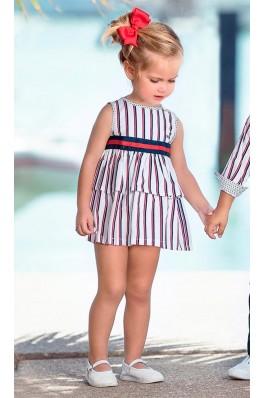 Vestido de bebé con rayas en rojo y marino